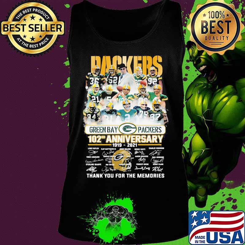 Green Bay Packers 102th Anniversary 1919 2021 Thank You For The Memories Signature Shirt Tank top Green Bay Packers 102th Anniversary 1919 2021 Thank You For The Memories Signature Shirt Tank top