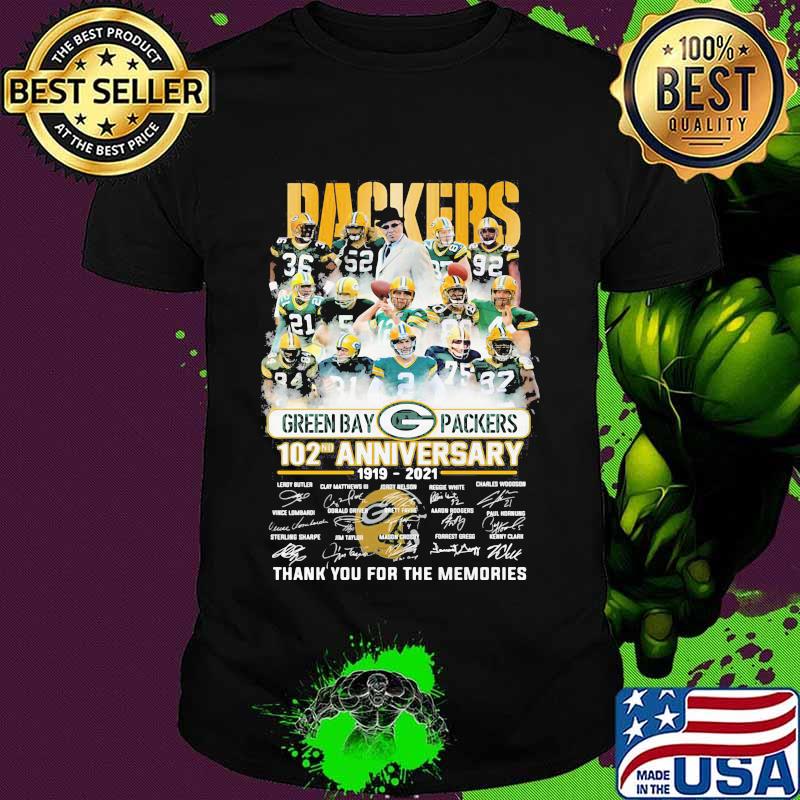 Green Bay Packers 102th Anniversary 1919 2021 Thank You For The Memories Signature Shirt