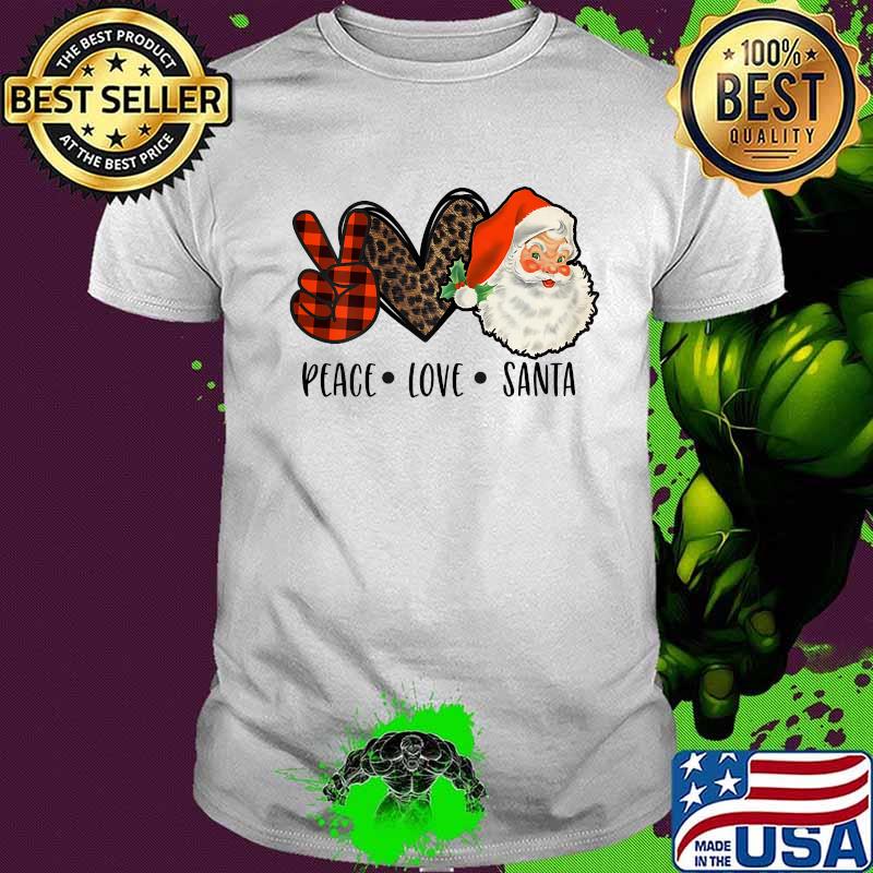 Heart Leopard Peace Love Santa Merry Christmas Shirt