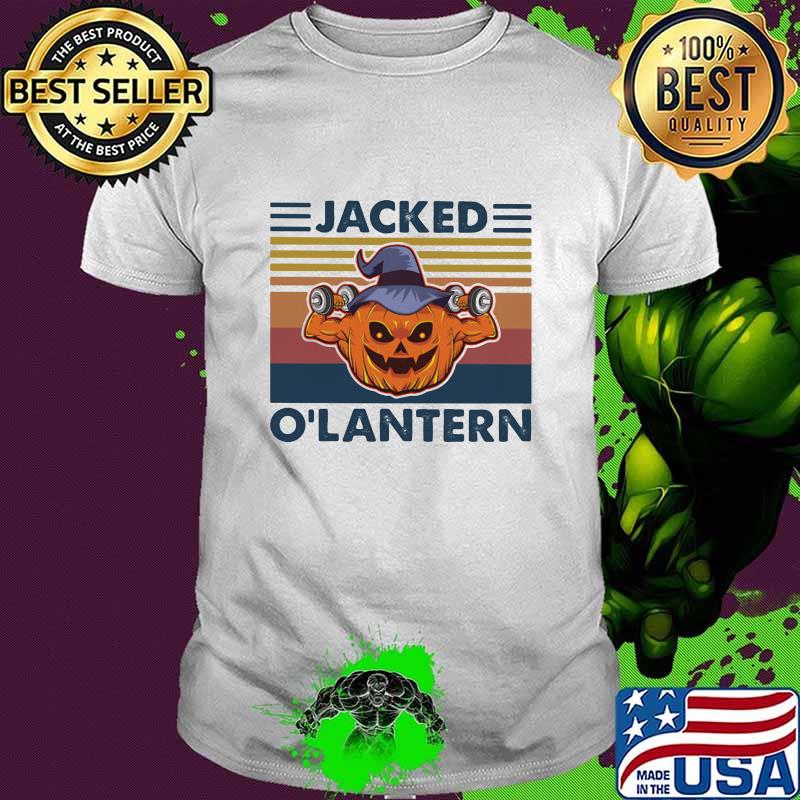 Jacked O'lantern Pumpkin Witch Weight Lifting Halloween Vintage Shirt