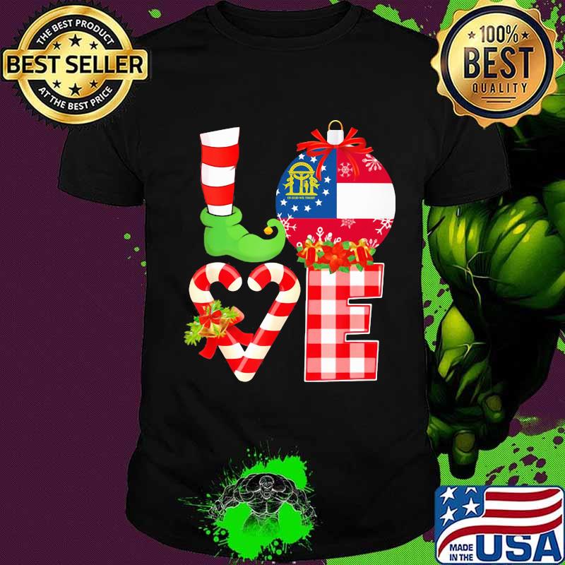 Love Georgia State Flag Vector Elf Pajama Christmas Shirt