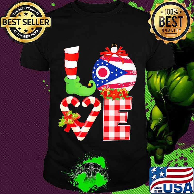Love Ohio Flag Heart Pajama Elf Christmas Shirt