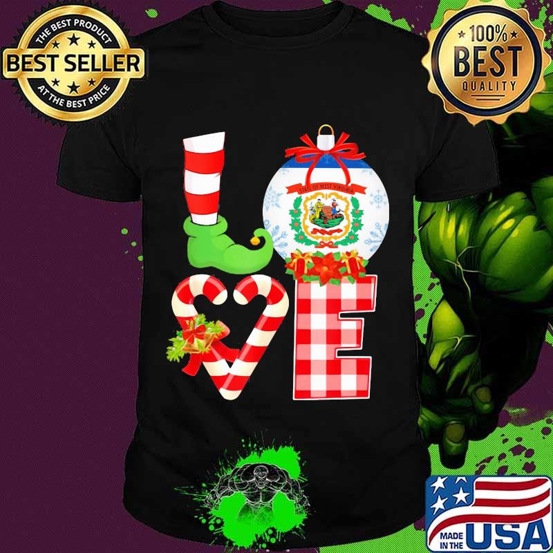 Love State Flag Of West Virginia Heart Pajama Elf Christmas Shirt