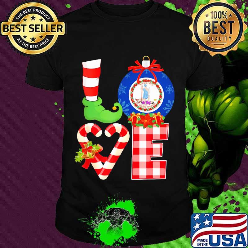 Love Virginia State Flag Stock Heart Pajama Elf Christmas Shirt