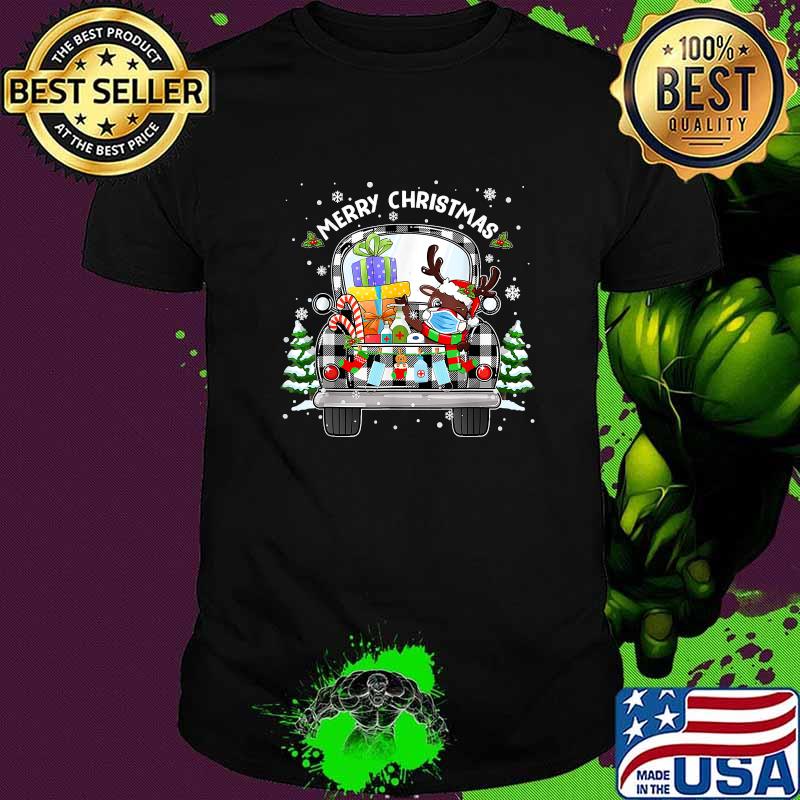 Merry Christmas Reindeer In Mask On Truck Shirt