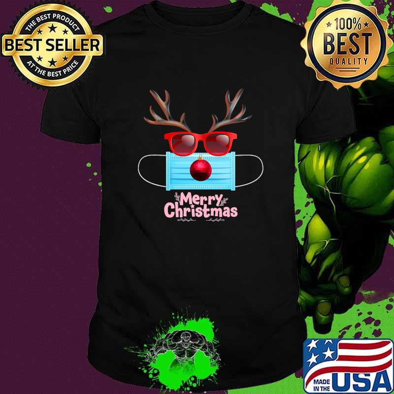 Merry Christmas Sun Glasses Reindeer Wear Mask Corona Virus Xmas Shirt