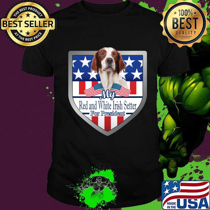 My Red And White Irish Setter For President 2020 American Flag Shirt