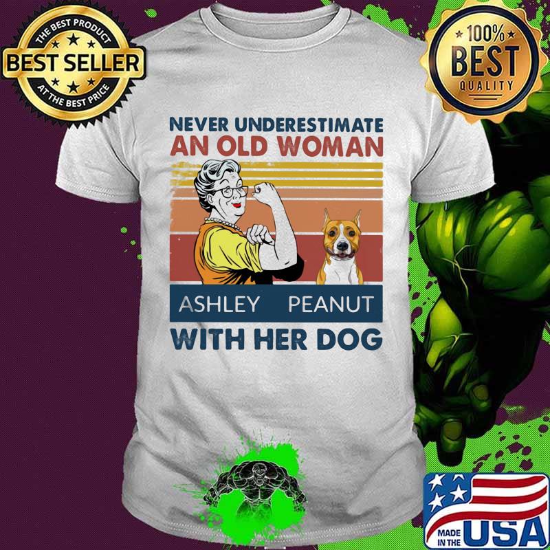 Never Underestimate An Old Woman With Her Dog Staffordshire Bull Vintage Shirt
