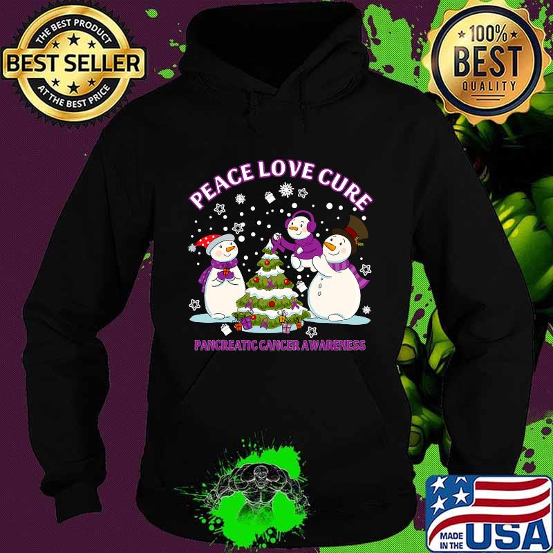 Peace Love Cure Pancreatic Cancer Awareness Snowman Christmas Shirt Hoodie Peace Love Cure Pancreatic Cancer Awareness Snowman Christmas Shirt Hoodie