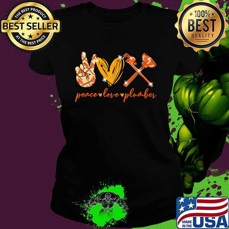Peace Love Plumber Heart Yellow Shirt Ladies tee Peace Love Plumber Heart Yellow Shirt Ladies tee