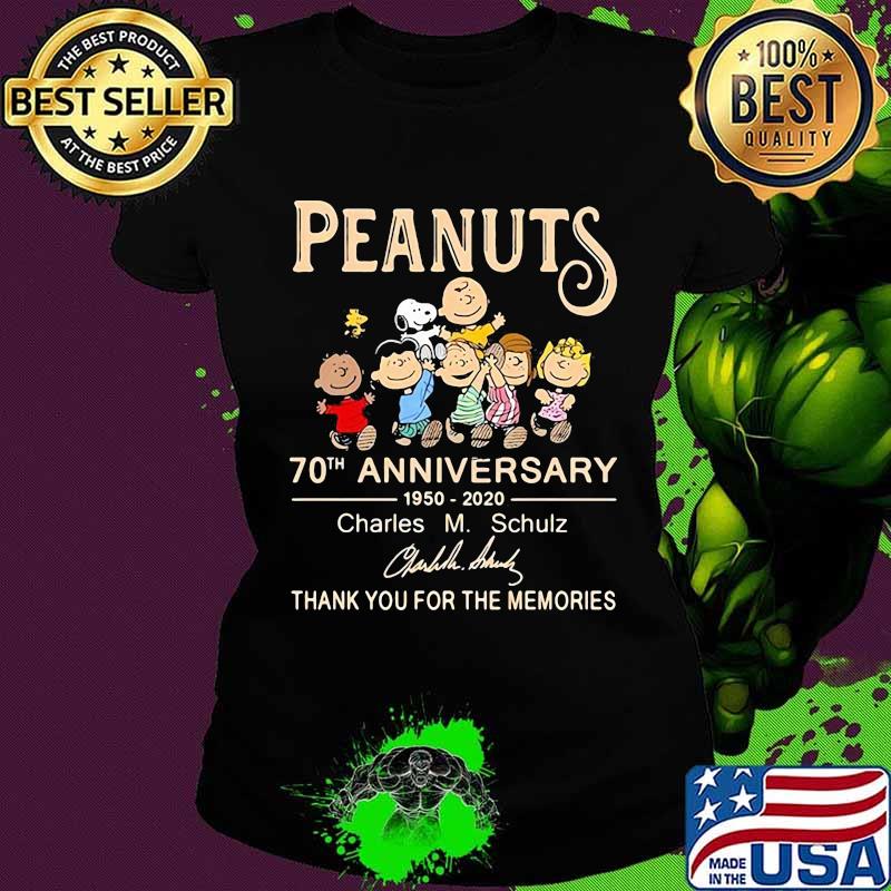 Peanuts 70th Anniversary 1950 2020 Charles Schulz Thank You For The Memories Signuature Shirt Ladies tee Peanuts 70th Anniversary 1950 2020 Charles Schulz Thank You For The Memories Signuature Shirt Ladies tee