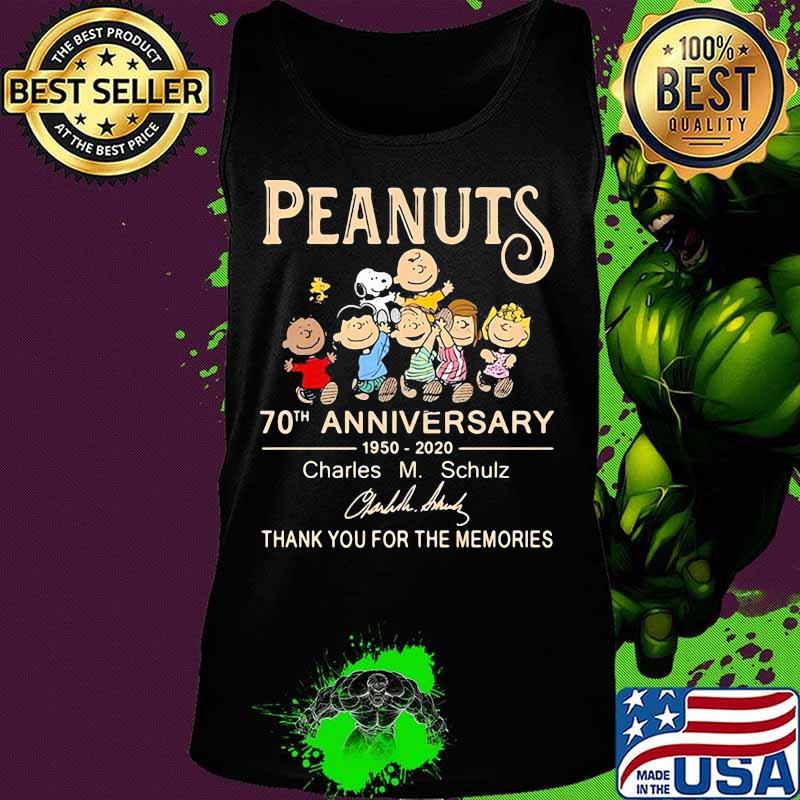 Peanuts 70th Anniversary 1950 2020 Charles Schulz Thank You For The Memories Signuature Shirt Tank top Peanuts 70th Anniversary 1950 2020 Charles Schulz Thank You For The Memories Signuature Shirt Tank top