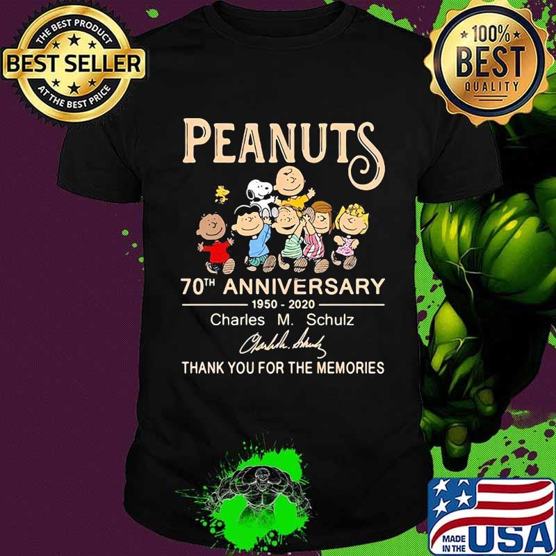 Peanuts 70th Anniversary 1950 2020 Charles Schulz Thank You For The Memories Signuature Shirt