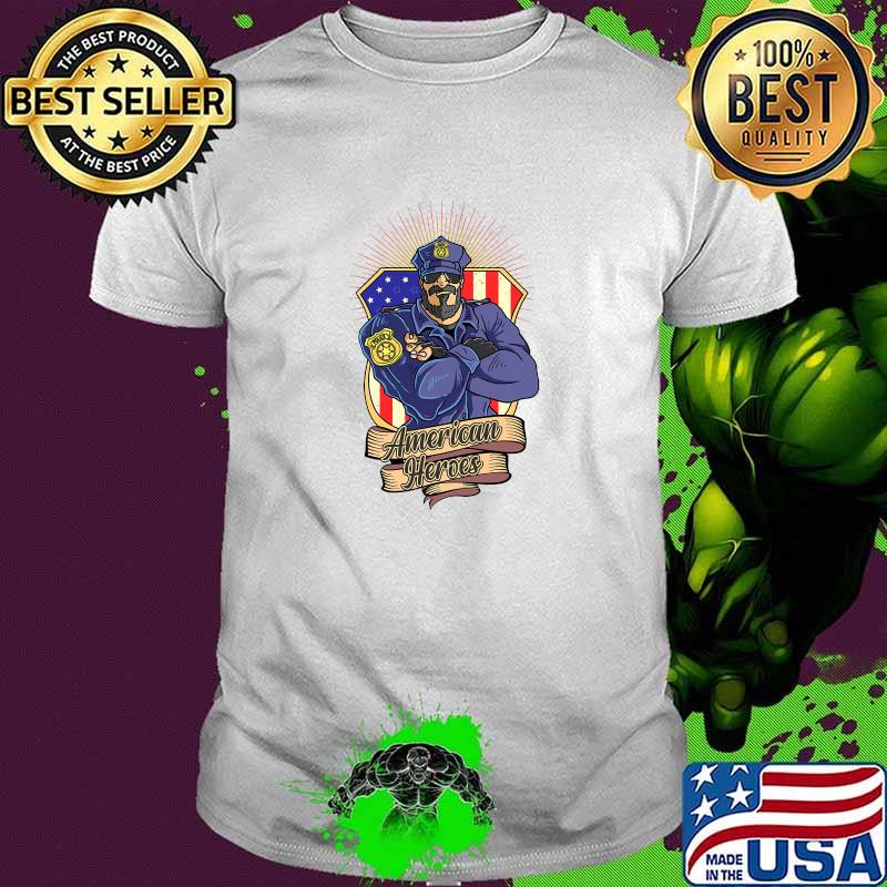 Police Man Ameican Heroes Us Flag Shirt