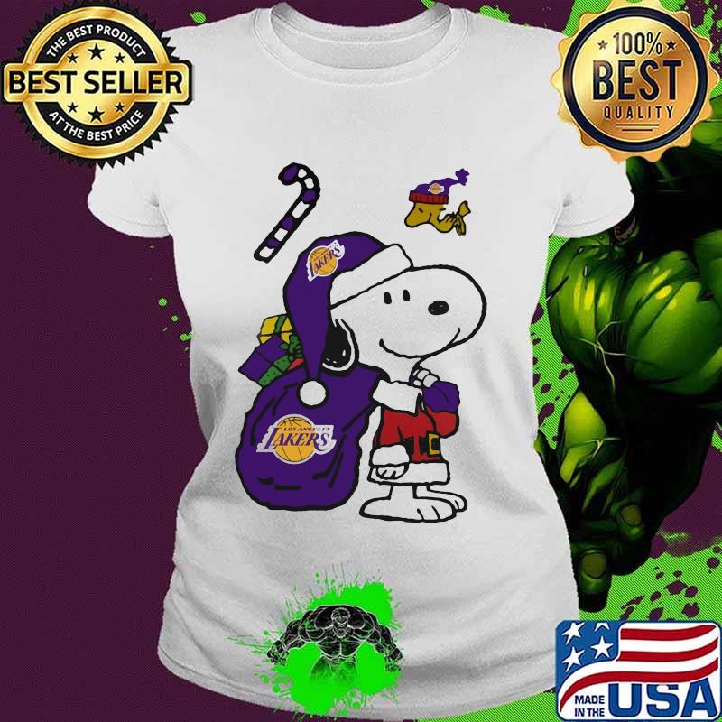 Snoopy And Woodstock Football Los Angeles Laker Santa Claus Xmas Shirt Ladies tee Snoopy And Woodstock Football Los Angeles Laker Santa Claus Xmas Shirt Ladies tee