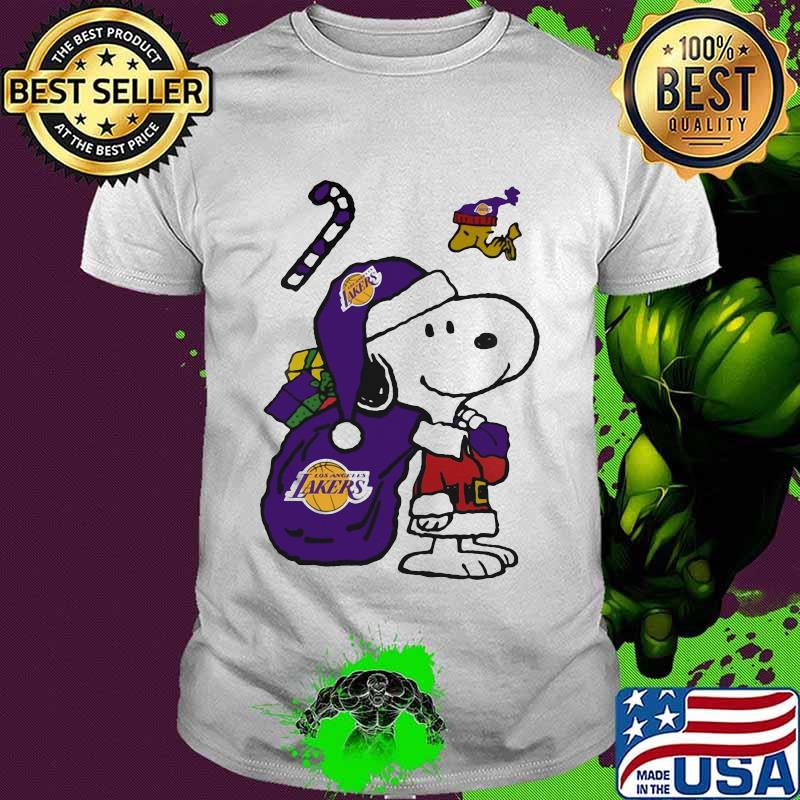 Snoopy And Woodstock Football Los Angeles Laker Santa Claus Xmas Shirt