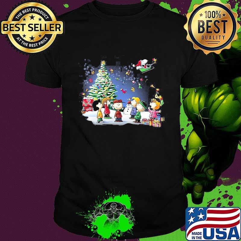 Snoopy Santa Riding Woodstock Peanuts Christmastree Xmas Shirt