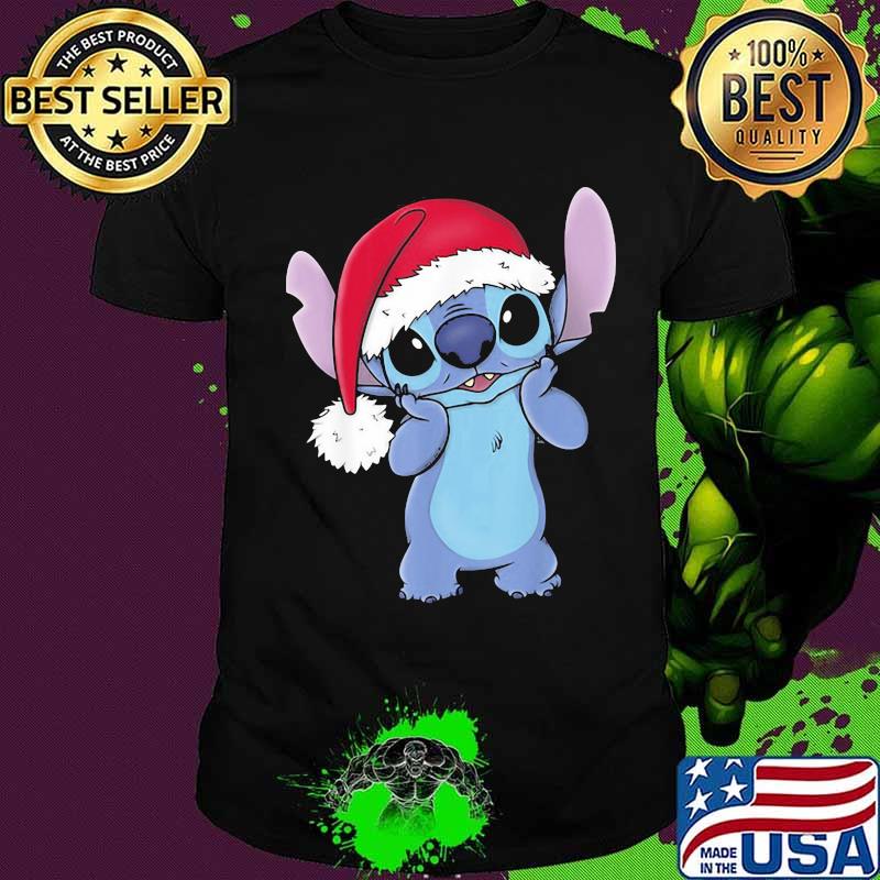 Stitch Cute Wear Hat Santa Clause Merry Christmas Shirt
