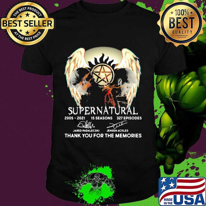 Supernatural 2005-2021 15 seasons 327 episodes thank you for the memories signature shirt