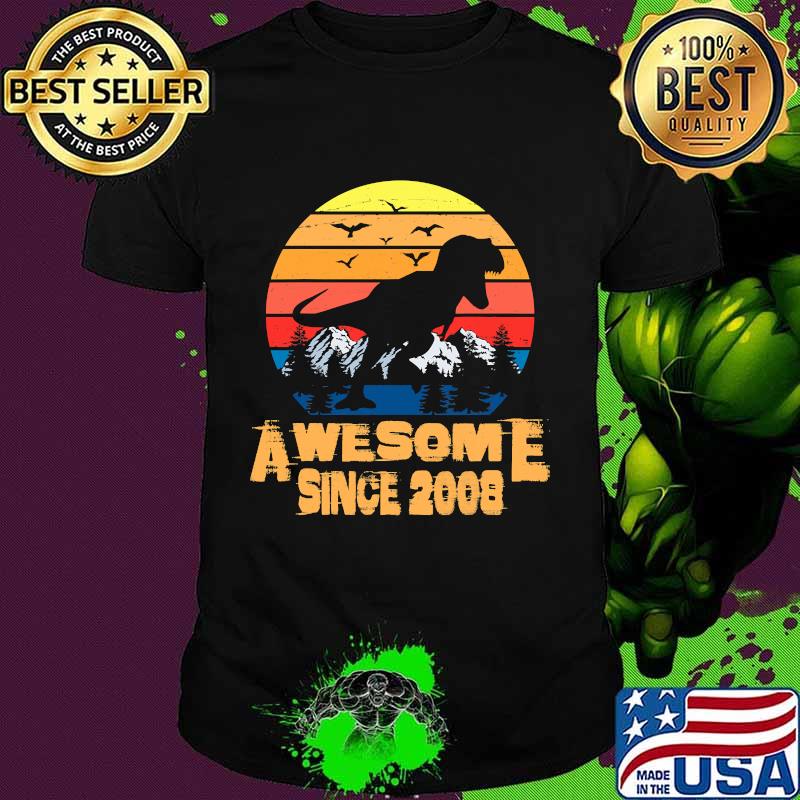 Vintage Awesome since 2008 13 Year Old 13th Birthday Gift For Dinosaur Boy Shirt
