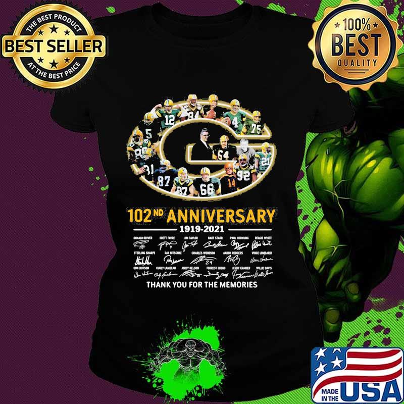102nd Anniversary 1919 2021 Green Bay Packers Thank You For The Memories Signature Shirt Ladies tee 102nd Anniversary 1919 2021 Green Bay Packers Thank You For The Memories Signature Shirt Ladies tee