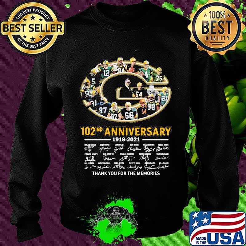 102nd Anniversary 1919 2021 Green Bay Packers Thank You For The Memories Signature Shirt Sweater 102nd Anniversary 1919 2021 Green Bay Packers Thank You For The Memories Signature Shirt Sweater