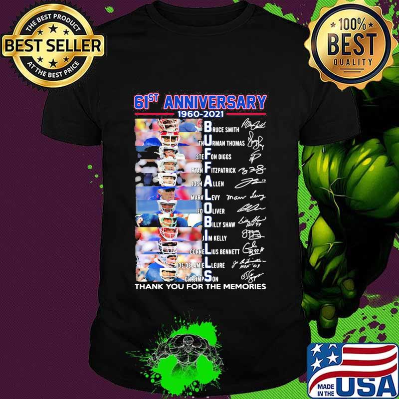 61st Anniversary 1960 2021 Buffalo Bills Thank You For The Memories Signature Shirt