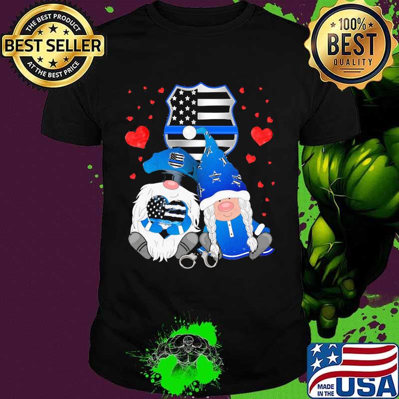 Gnome Blue Police American Flag Lovers Heart Shirt