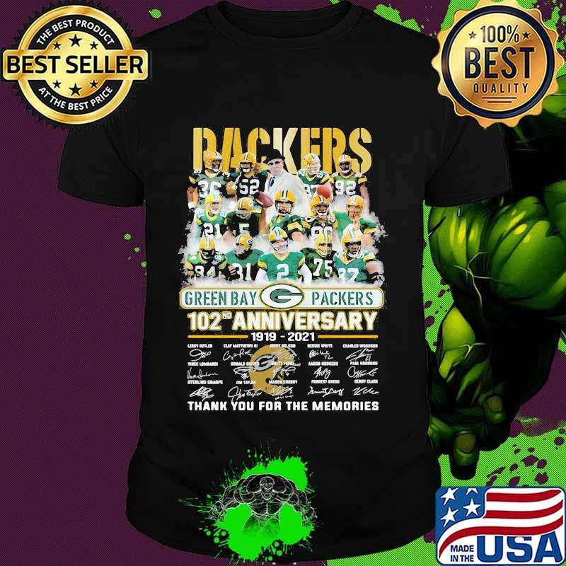 Packers Green Bay 102nd Anniversary 1919 2021 Thank You For The Memories Signature Shirt