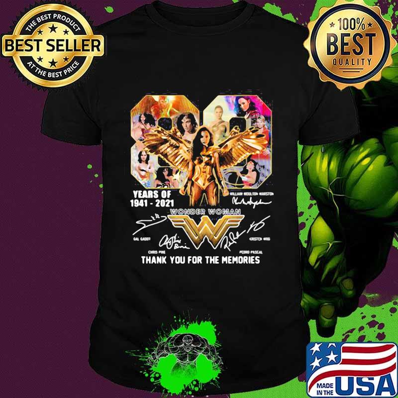 80 years of 1941 2021 wonder woman thank you for the memories signature shirt