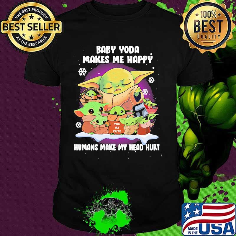 Baby Yoda Makes Me Happy Humans Make My Head Hurt Merry Xmas Shirt