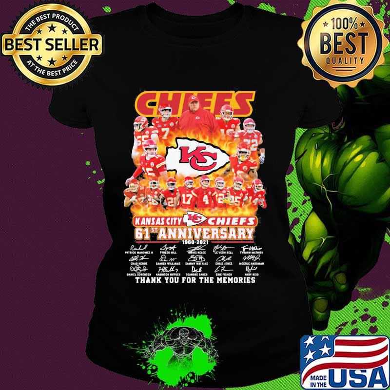 Chiefs Kansas City 61st Anniversary 1960 2021 Thank You For The Memories Signature Shirt Ladies tee Chiefs Kansas City 61st Anniversary 1960 2021 Thank You For The Memories Signature Shirt Ladies tee