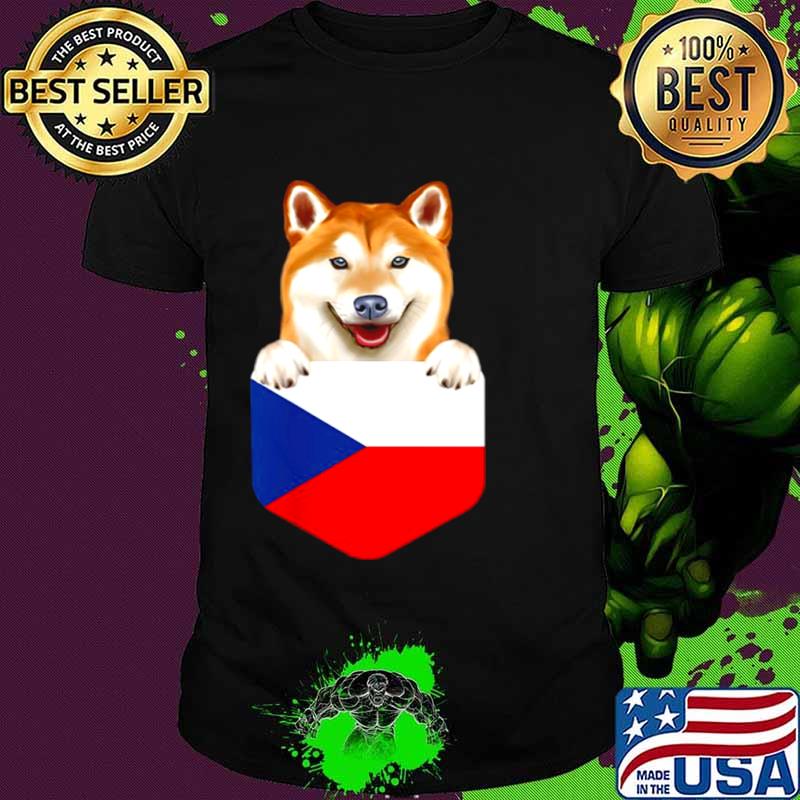 Czech Republic Flag Shiba Inu Dog In Pocket shirt