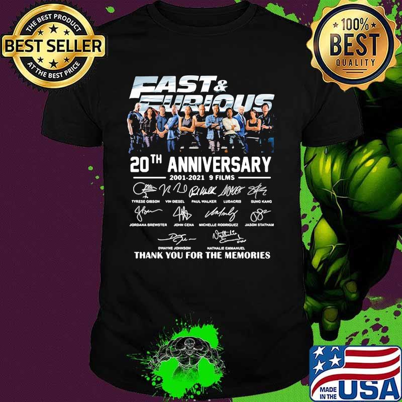 Fast And Furious 20 Years 2001 2021 Nice Films Signature Thank You For The Memories Shirt