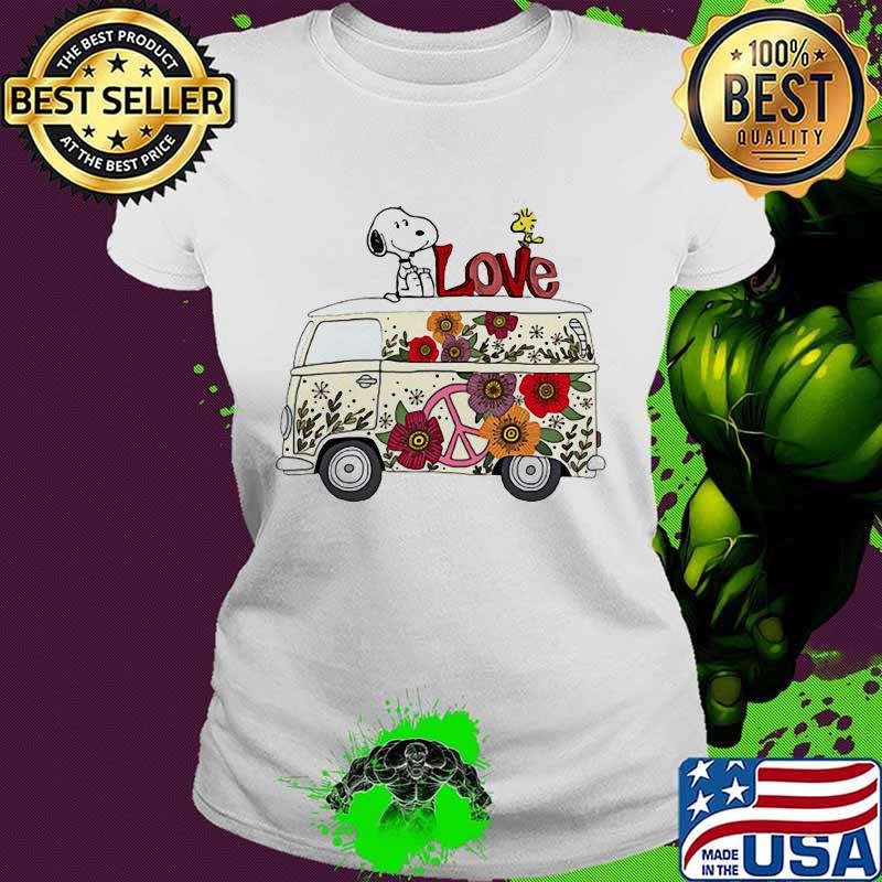 Love Bus Flowers Snoopy And Woodstock Shirt Ladies tee Love Bus Flowers Snoopy And Woodstock Shirt Ladies tee