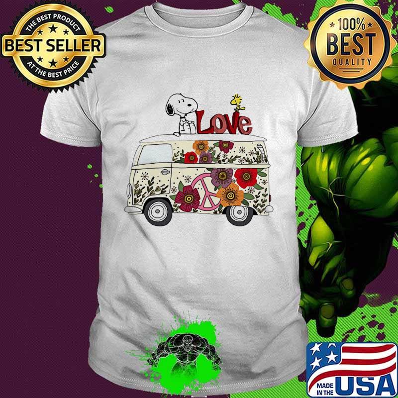 Love Bus Flowers Snoopy And Woodstock Shirt