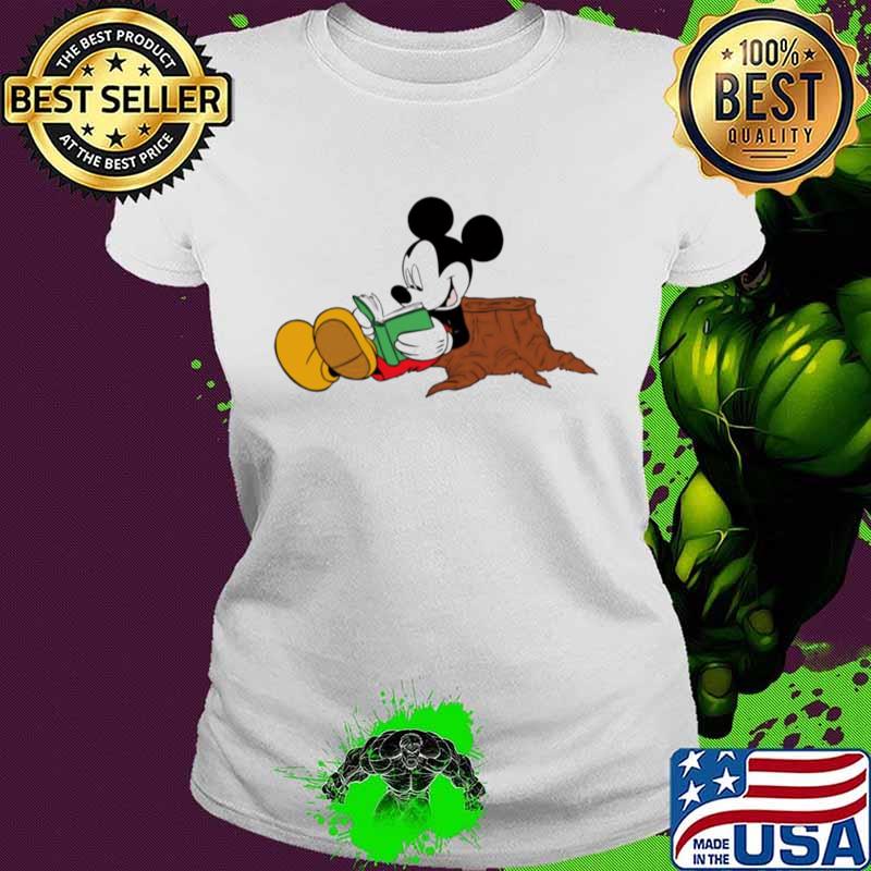 Mickey Mouse reading books Ladies tee Mickey Mouse reading books Ladies tee