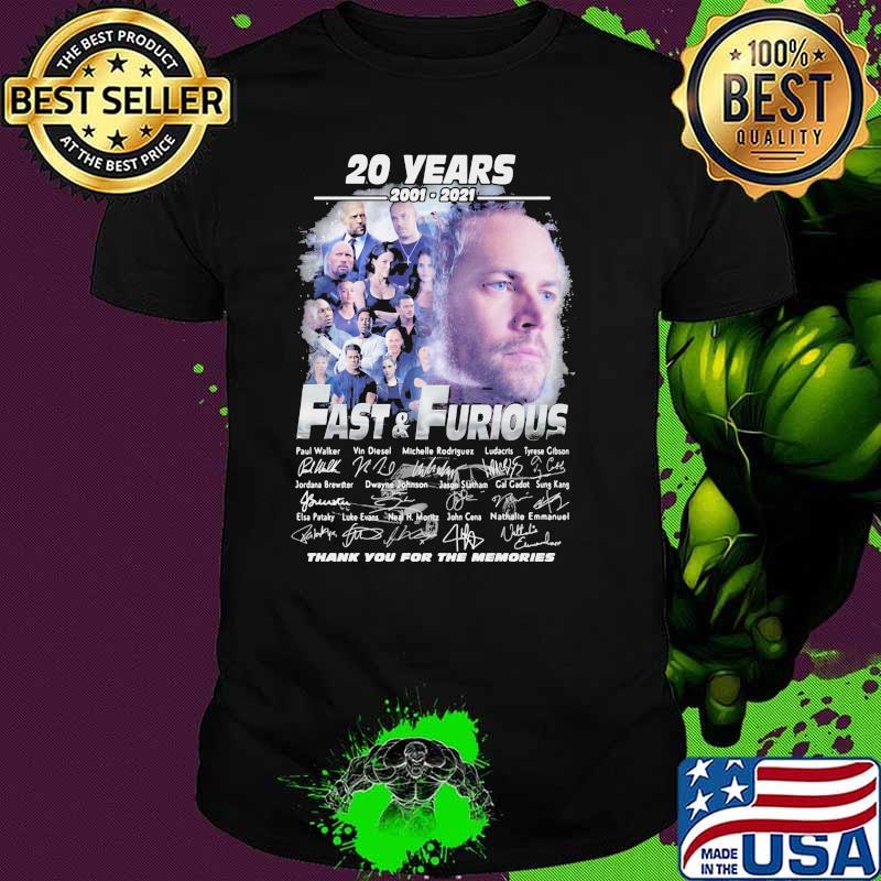 20 Years 2001 2021 Fast And Furious Thank You For The Memories Signature Shirt