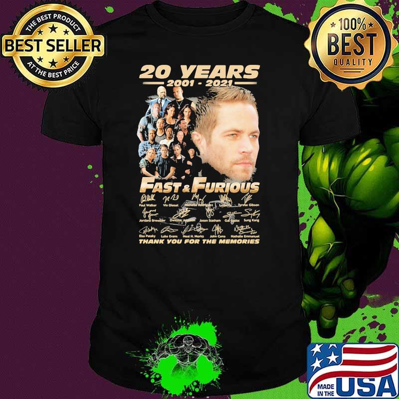 20 Years 2001 2021 Fast & Furious Thank You For The Memories Signature Shirt