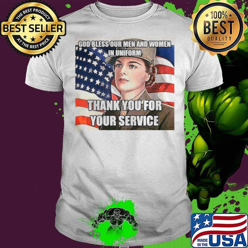American Flag Girl God Bless Our Men And Women In Uniform Thank You For Your Service shirt