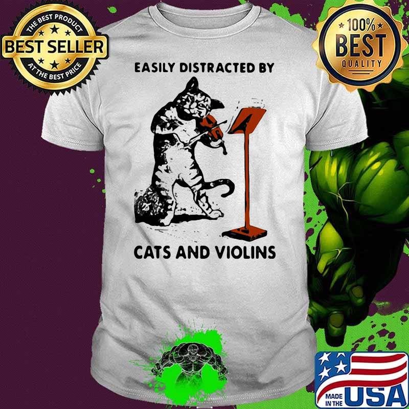 BLACK CAT EASILY DISTRACTED BY CATS AND VIOLINS SHIRT