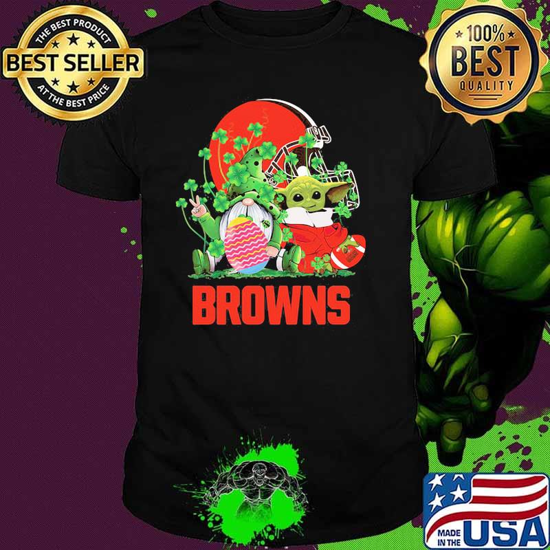 Browns Football Baby Yoda Vs Gnome Happy Easters And St Patricks Day Shirt