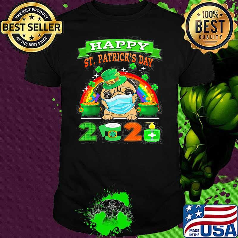 Cute Pug Mask Leprechaun Hat Shamrock St Patrick’s Day 2021 Dog Shirt