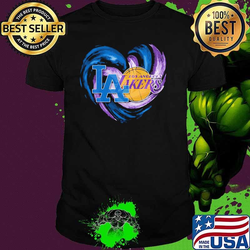 Heart Dodgers And Lakers For Life Football Shirt