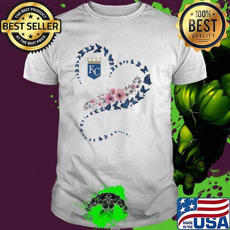 Kansas City Royals Heart Butterflies Blue Flowers Shirt