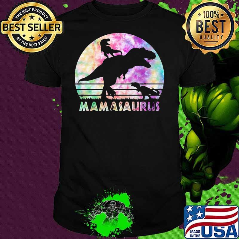 Mamasaurus Tie Dye Sunset Funny Dinosaur Mother Of 2 Kids shirt