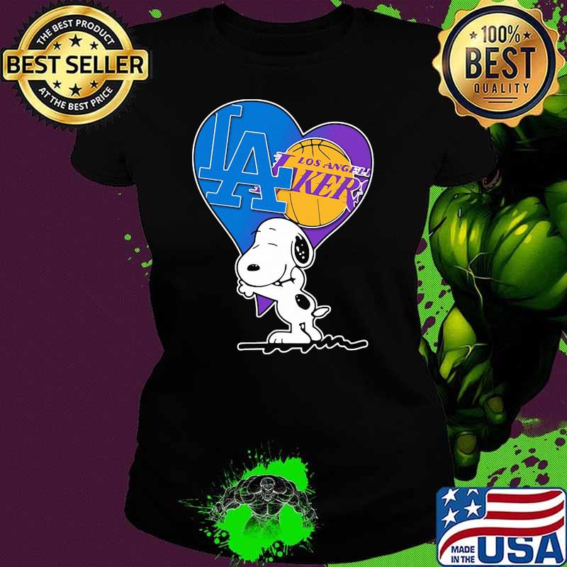 Snoopy Lover Los Angeles Lakers And Dodgers Shirt Ladies tee Snoopy Lover Los Angeles Lakers And Dodgers Shirt Ladies tee