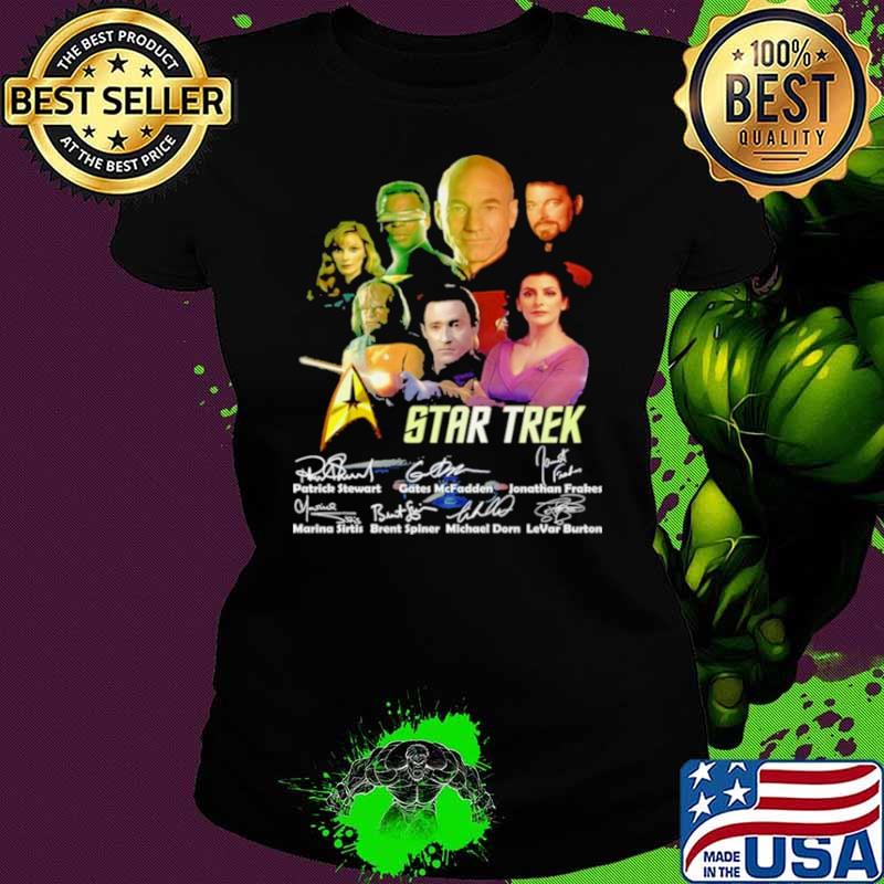 Star Trek Patrick Stewart Gates McFadden Jonathan Frakes Signatures Shirt Ladies tee Star Trek Patrick Stewart Gates McFadden Jonathan Frakes Signatures Shirt Ladies tee