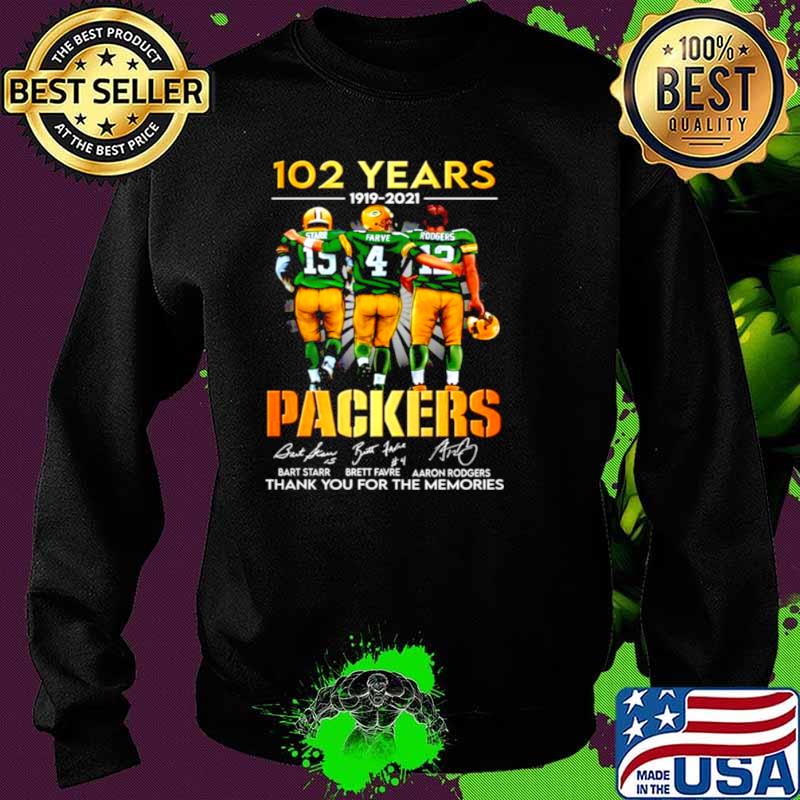Starr Favre Rodgers 102 Years 1919 2021 Green Bay Packers signatures Sweater Starr Favre Rodgers 102 Years 1919 2021 Green Bay Packers signatures Sweater
