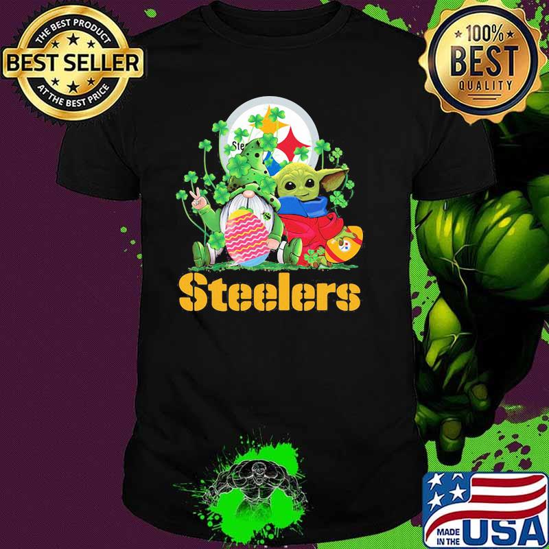 Steelers Football Baby Yoda Vs Gnome Happy Easters And St Patricks Day Shirt